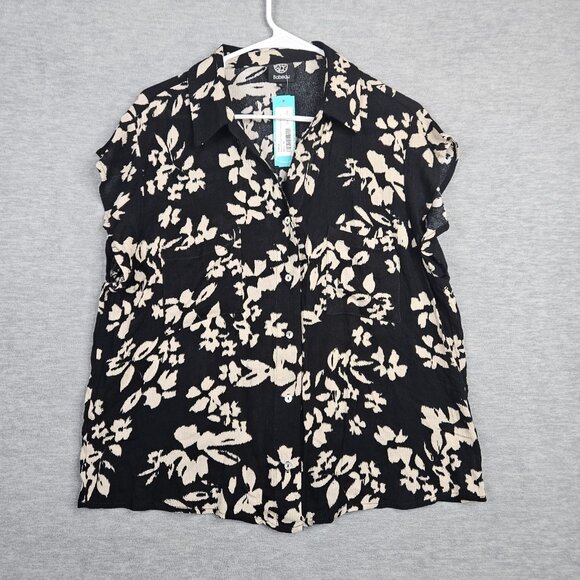 bobeau Tops - Bobeau Button Front Flutter Sleeve Black Blouse Size XL NEW